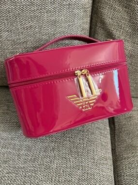 Emporio Armani Beauty Glossy Magenta Vanity Case Crossbody Bag Gold Hardware New